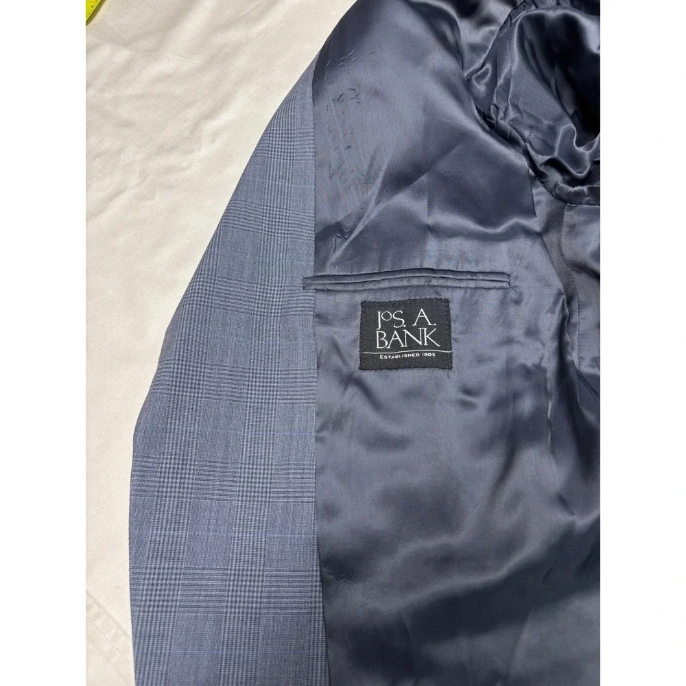 Jos. A. Bank Mens 46R Blue Glen Plaid 100% Wool Tailored‎ Fit Blazer Sport Coat